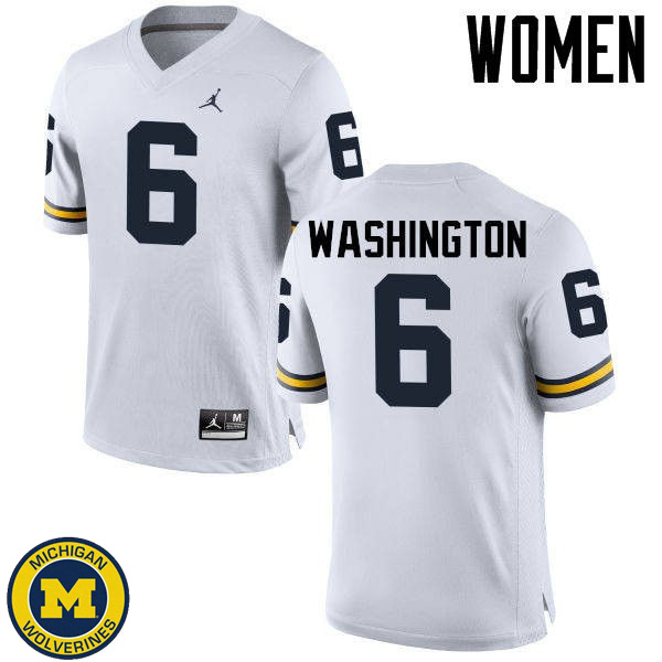 Women University of Michigan #6 Keith Washington White College Game Jersey